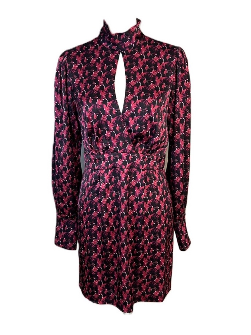Ronny Kobo Collection Pink and Black High-Neck Keyhole Mini Dress - Picture 3 of 11